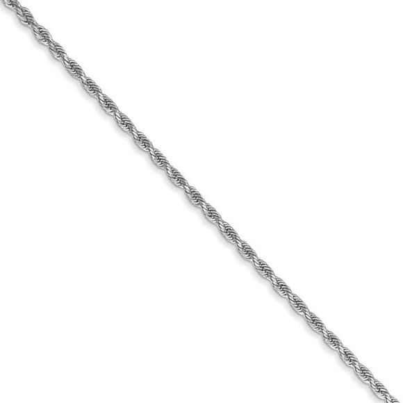 1.75mm 10k White Gold Solid Diamond Cut Rope Chain Necklace 24 Inch